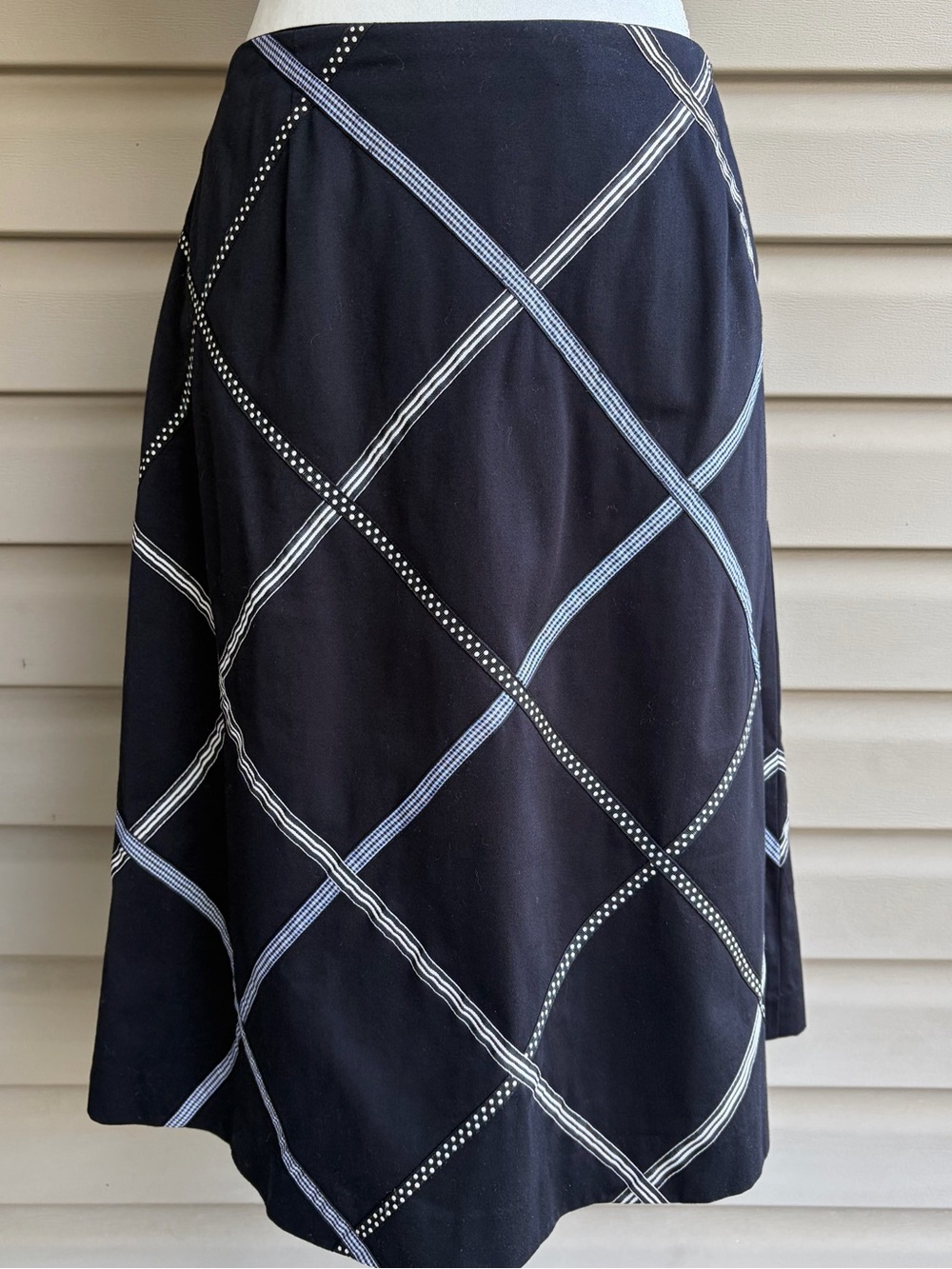 •Talbots• Black Ribbon Trim Geometric A-Line Skirt - Size 12
